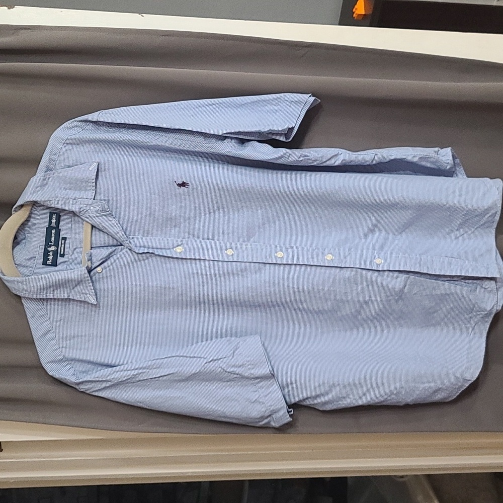 Ralph Lauren Mens Classic Fit Button Down Shirt Blue‎ Short Sleeves 18/XXL EUC